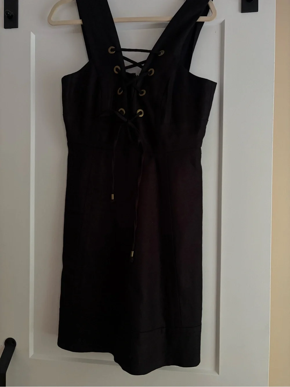 JCrew Collection Linen Black Lace-Up V-Neck Women's Dress